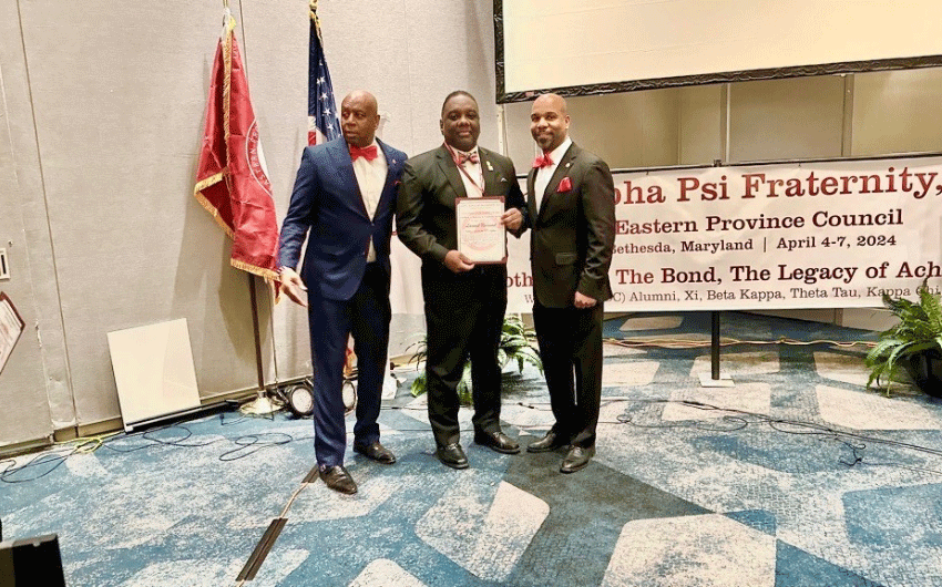 Lamont Norward awarded for Community Service Excellence with his frat and his brothers